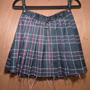 Dolls Kill Current Mood Mini Skirt Plaid Grunge Raw Hem Goth Preppy Small S
